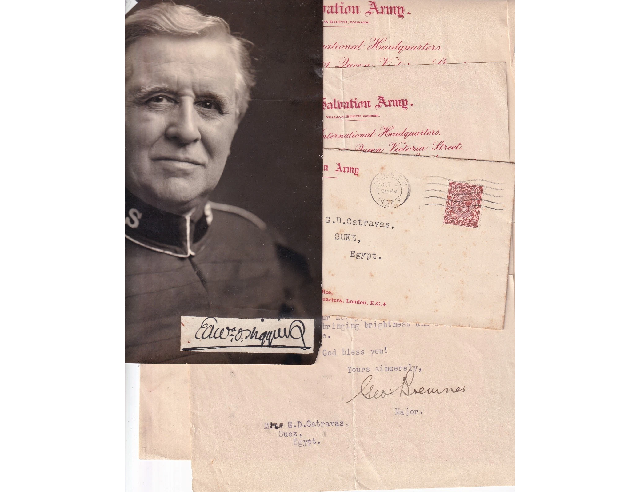 Edward Higgins General Salvation Army Autograph Signed Photo + Letters to Egypt