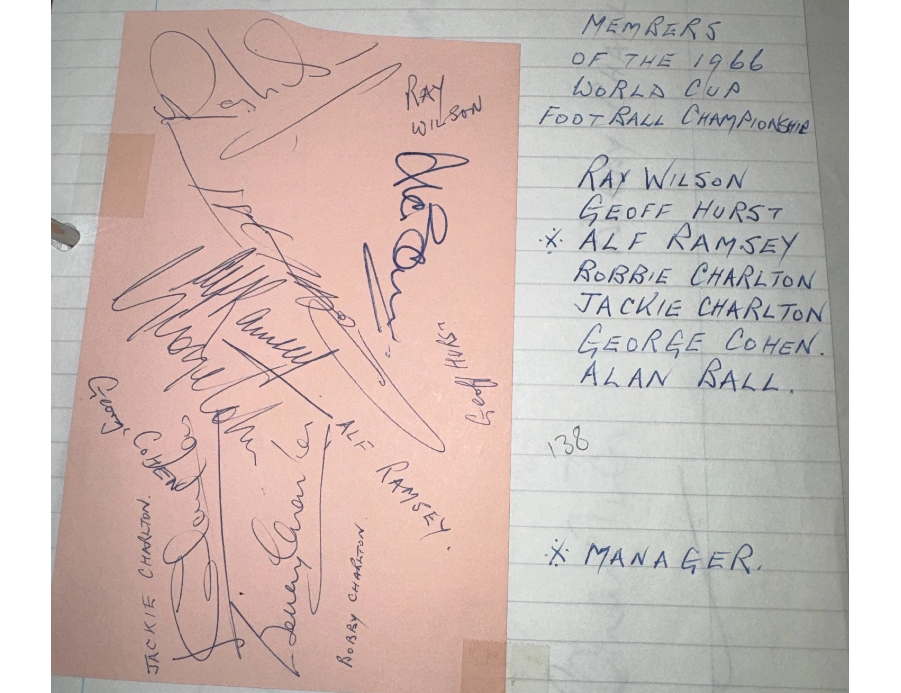 6 Members England World Cup 1966 Footballers + Alf Ramsey Autographs Ball Cohen