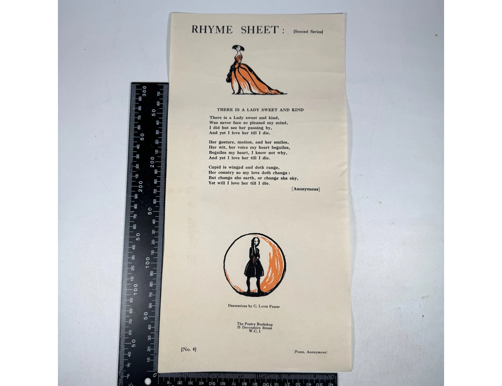 Poetry Bookshop Rhyme Sheet No 4 Lady Sweet & Kind Illus C Lovat Fraser 1920s