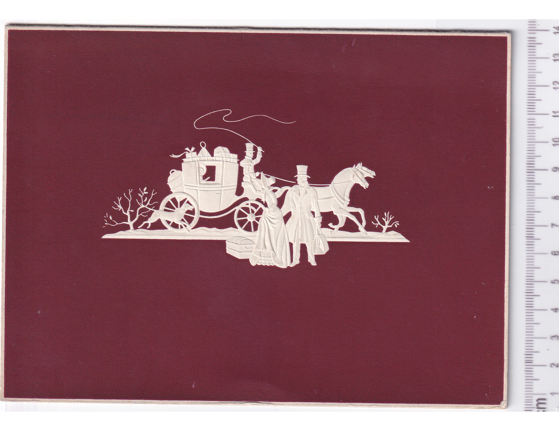 Merle Oberon Actress Manuscript Note Blind Embossed Coaching Scene Xmas Card