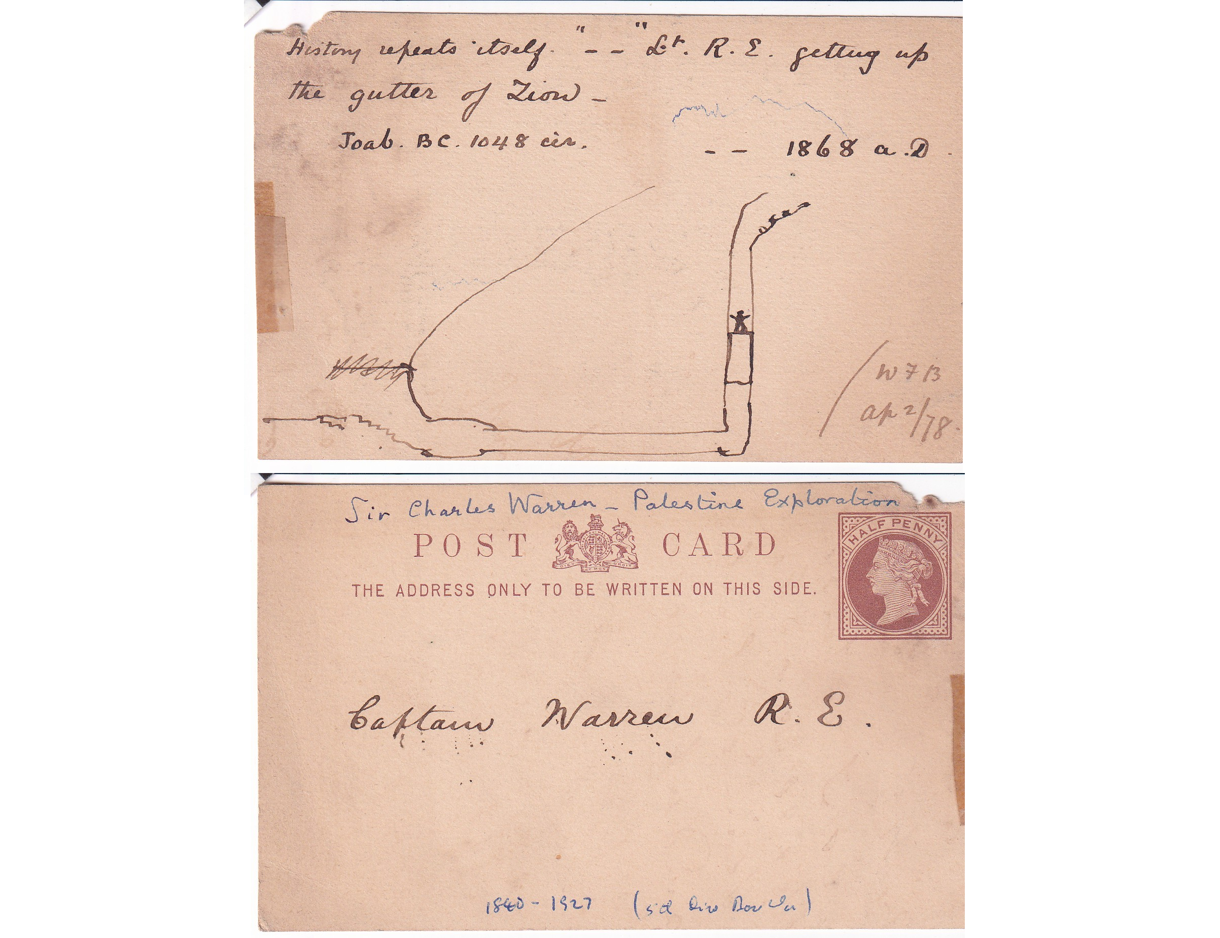 Charles Warren RE 1878 Postcard Rev W F Birch PEF Jerusalem Sketch - Jack Ripper
