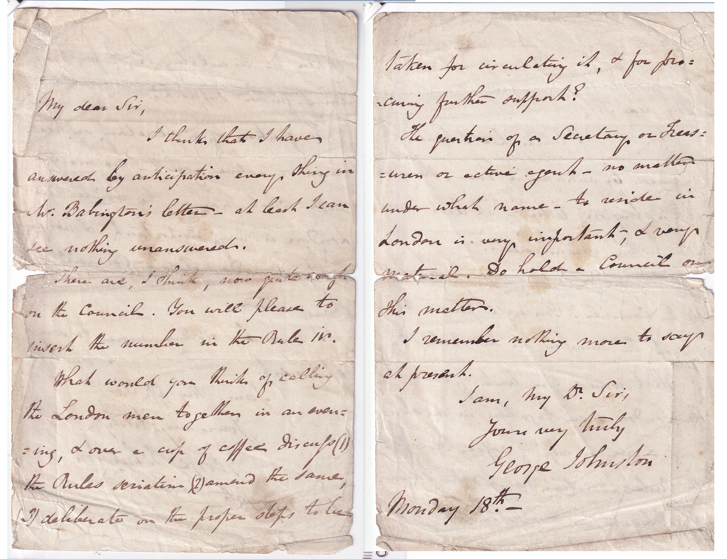 George Johnston 2p ALS 1843 Ray Society Foundation Cardale Babington Letter