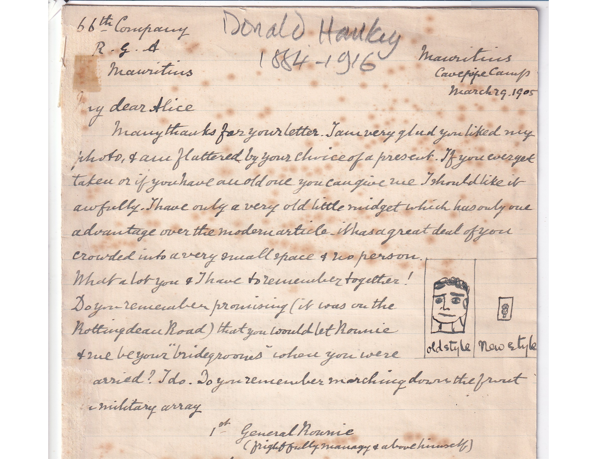 Donald W A Hankey ALS 1905 Mauritius RGA Artillery Letter Student in Arms Somme