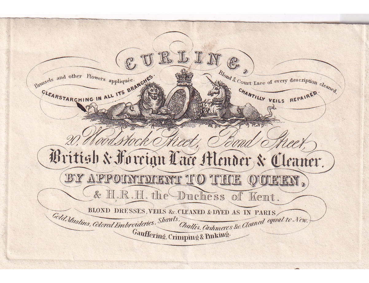 Victorian Curling & Co Royal Lace Cleaners Billhead Queen Victoria c1860